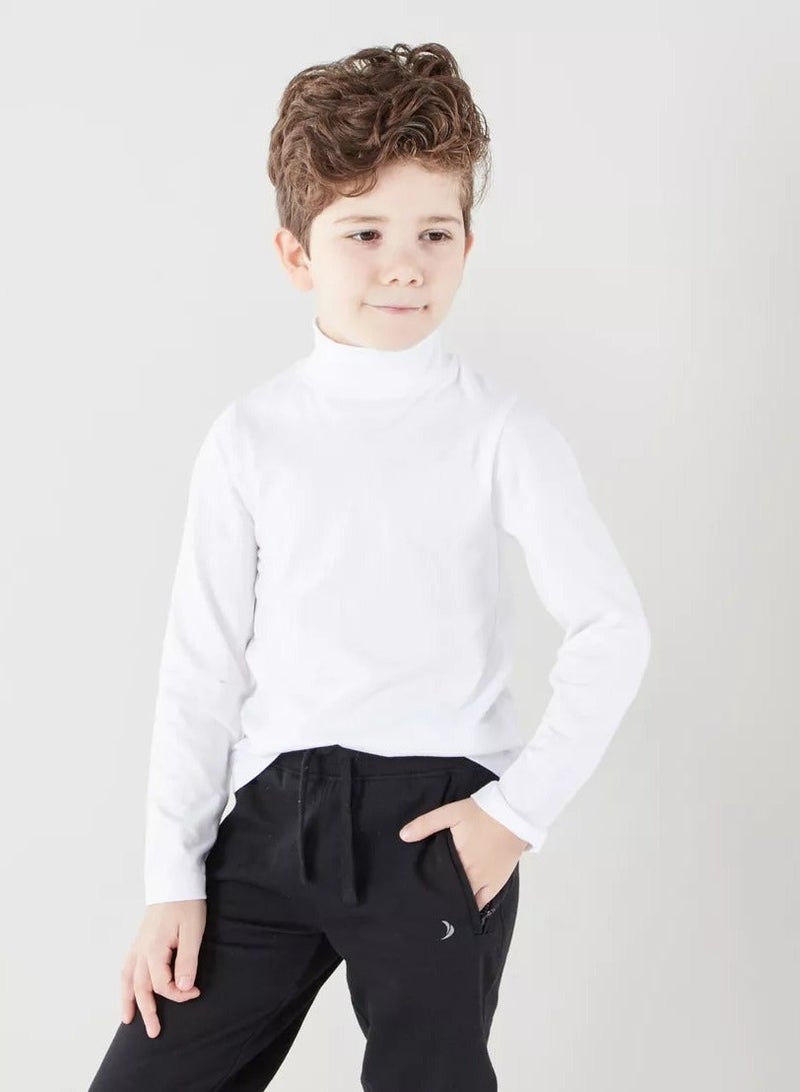 تيشيرت رقبة عالية أنيقة للجنسين- أبيض - Image 1