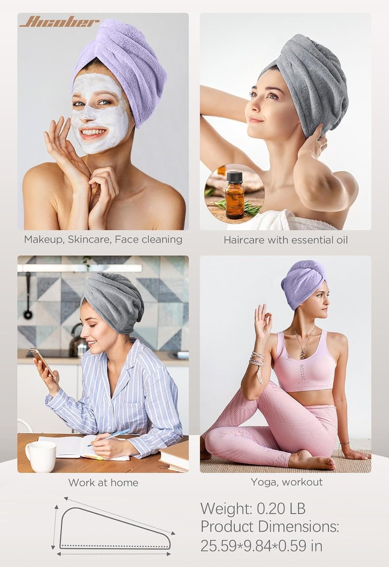 Hicober Microfiber Hair Towel, 2Packs Hair Turbans for Wet Hair, Drying Hair Wrap Towels for Curly Hair Women Anti Frizz (Purple,Grey) - Image 5