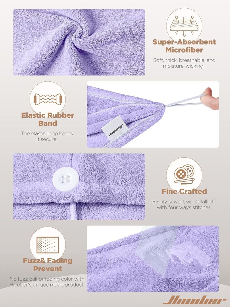 Hicober Microfiber Hair Towel, 2Packs Hair Turbans for Wet Hair, Drying Hair Wrap Towels for Curly Hair Women Anti Frizz (Purple,Grey) - Image 3