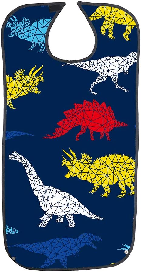 QCWN Waterproof Adult Bib Reusable Clothing Protector Washable Dining Eating Bibs for The Eldly Elderly Senior Men and Women Dinosaur - Image 1