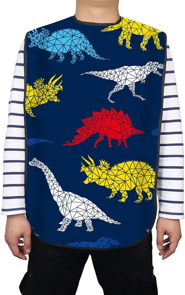 QCWN Waterproof Adult Bib Reusable Clothing Protector Washable Dining Eating Bibs for The Eldly Elderly Senior Men and Women Dinosaur - Image 2