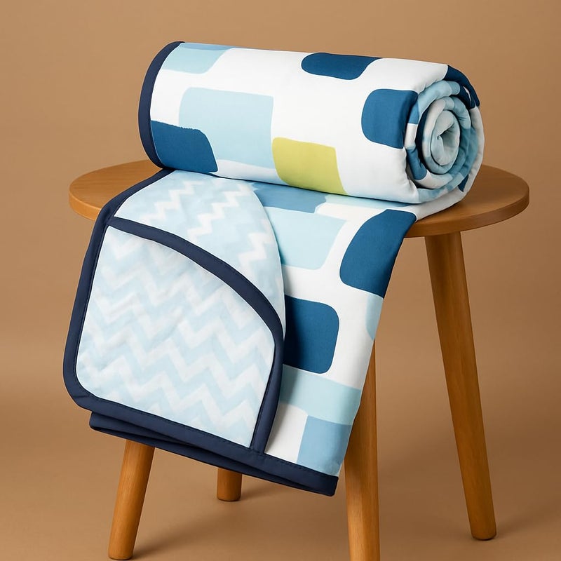 BSB بطانية سرير مفرد قابلة للعكس من BSB HOME قطن نقي 120 GSM خفيفة الوزن مطبوعة/دوهار مكيف/دوهار صديقة للبشرة - 152 x 225 سم - أزرق أخضر وأصفر - Image 1