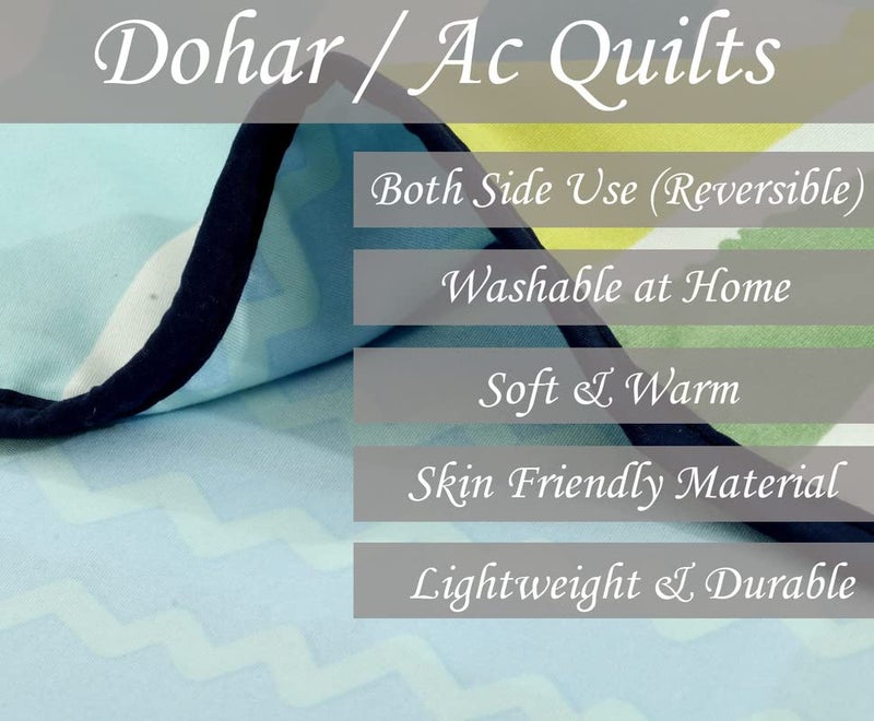 BSB بطانية سرير مفرد قابلة للعكس من BSB HOME قطن نقي 120 GSM خفيفة الوزن مطبوعة/دوهار مكيف/دوهار صديقة للبشرة - 152 x 225 سم - أزرق أخضر وأصفر - Image 3