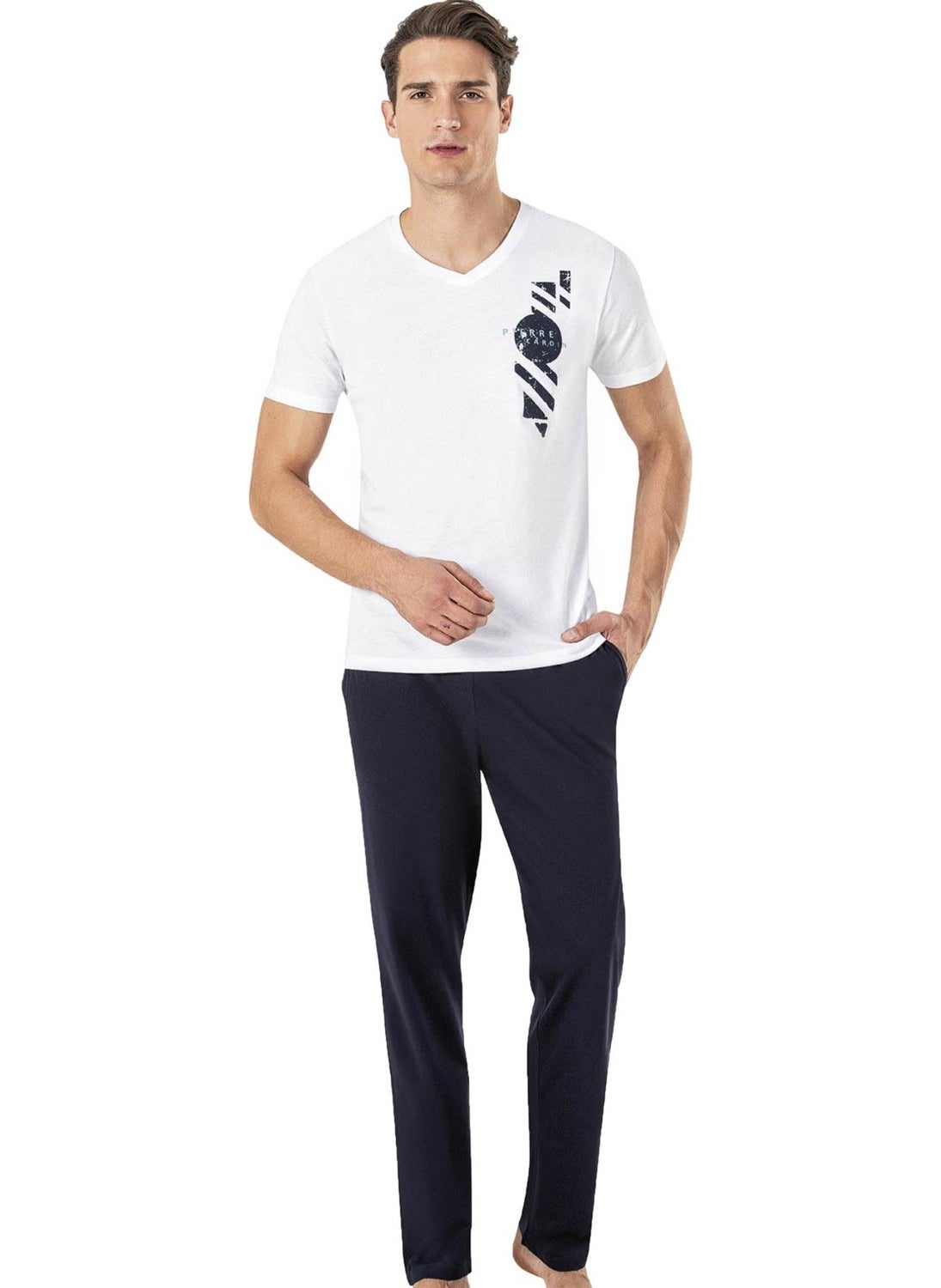 pierre cardin - Men's V Neck 100% Cotton Combed Cotton Pajama Set - Image 1