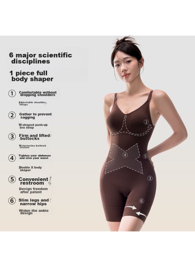 Curveism Curve-hugging Bodysuit ملابس تشكيل اللياقة البدنية، مشد التحكم في البطن بدلة التخسيس، خريف بني، الحجم M - Image 4