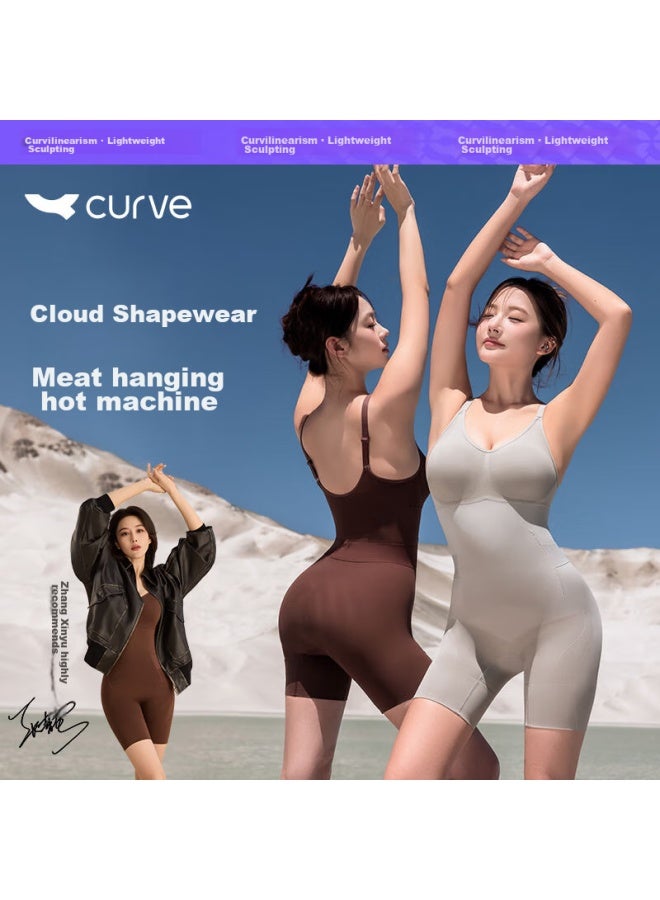 Curveism Curve-hugging Bodysuit ملابس تشكيل اللياقة البدنية، مشد التحكم في البطن بدلة التخسيس، خريف بني، الحجم M - Image 2