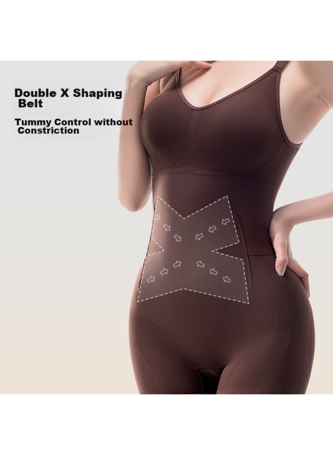 Curveism Curve-hugging Bodysuit ملابس تشكيل اللياقة البدنية، مشد التحكم في البطن بدلة التخسيس، خريف بني، الحجم M - Image 3