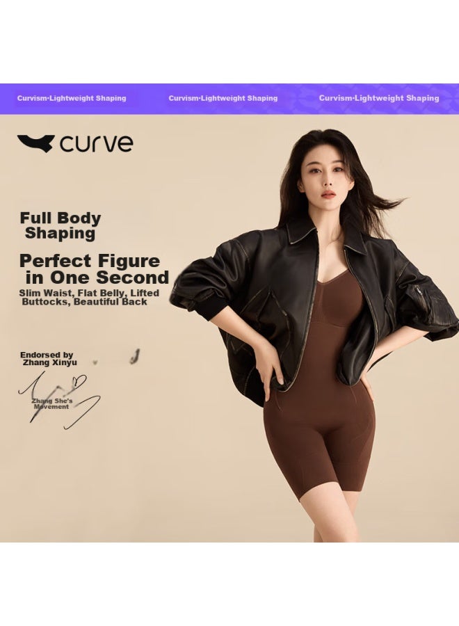 Curveism Curve-hugging Bodysuit ملابس تشكيل اللياقة البدنية، مشد التحكم في البطن بدلة التخسيس، خريف بني، الحجم M - Image 1