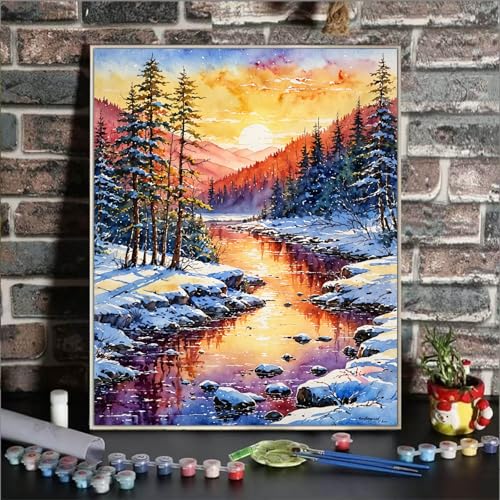 ldazao Paint By Numbers Kit for Adults Beginner Winter Forest Paint By Number Kits On Canvas Snow Adults PaintByNumber Kits DIY Oil Painting Christma Gift Home Wall Decor 16x20 Inch - Image 3