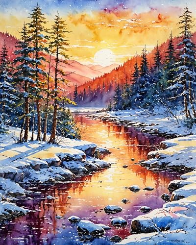ldazao Paint By Numbers Kit for Adults Beginner Winter Forest Paint By Number Kits On Canvas Snow Adults PaintByNumber Kits DIY Oil Painting Christma Gift Home Wall Decor 16x20 Inch - Image 1