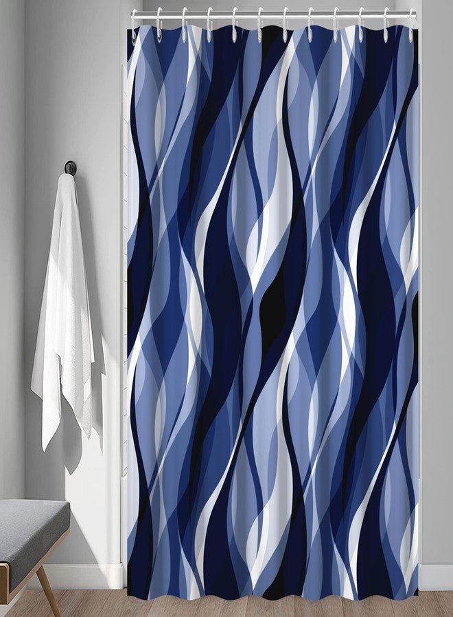 Ruelvth Navy Blue Shower Curtain, Modern Abstract Black and Blue Striped Shower Curtain Set for Bathroom Waterproof Shower Curtain with Hooks, 72x72 Inch - Image 3