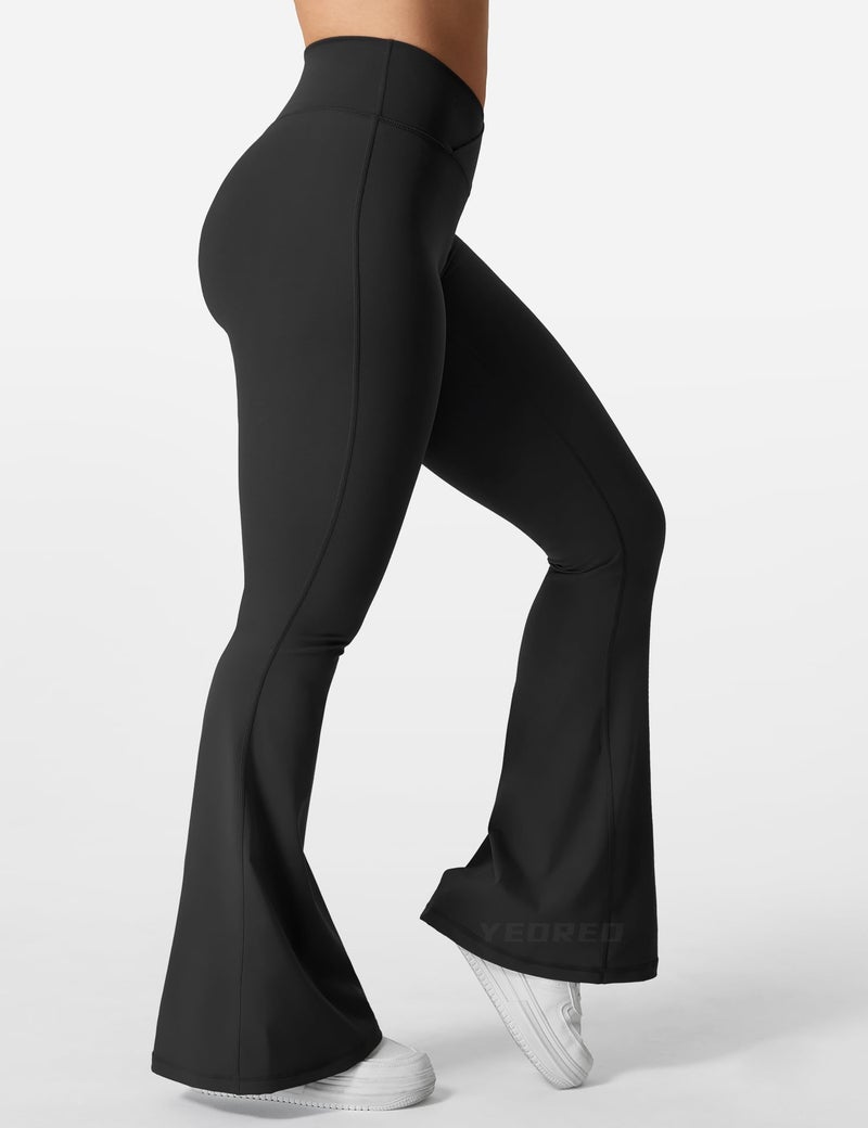 YEOREO Kalie Flare Scrunch Leggings for Women V Cross Waist Bell Bottom Yoga Pants Tummy Control Bootcut Workout Leggings Black M - Image 4