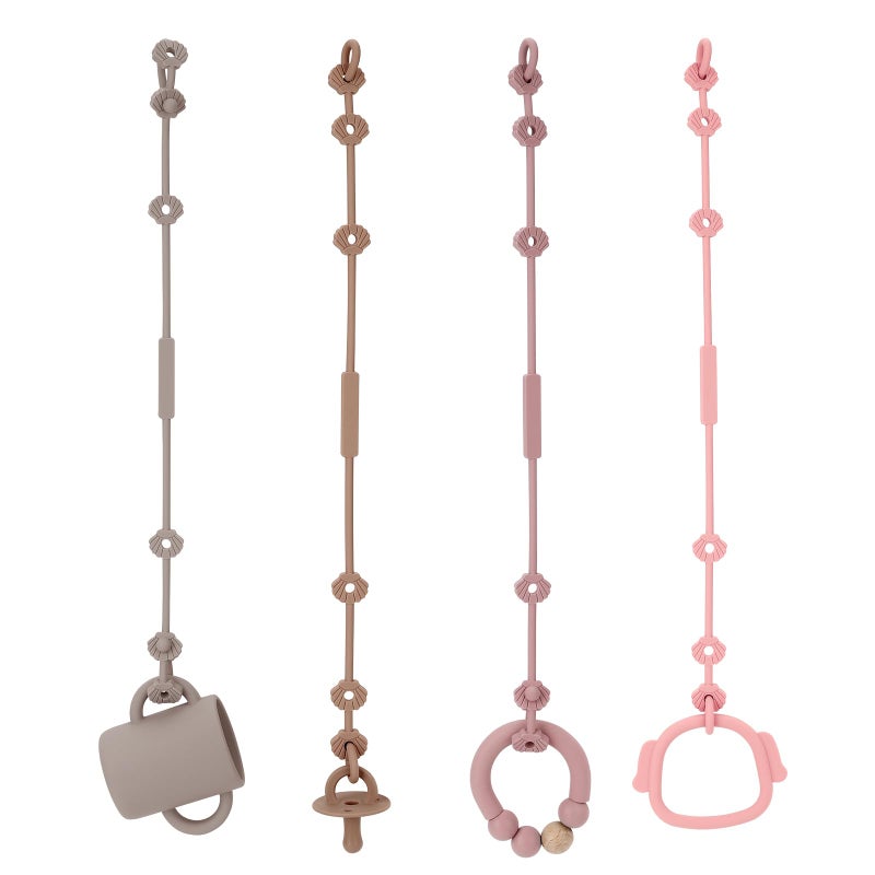 4pcs Toy Safety Straps Socub Silicone Adjustable Baby Pacifier Teether Straps Toddler Toy Bottle Harness Straps for Strollers High Chair Cribs Bags BPA Free