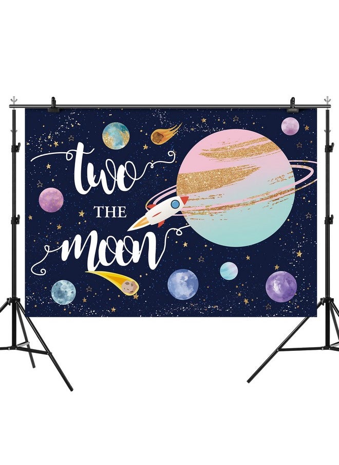Rsuuinu Two The Moon 2Nd Birthday Backdrop For Girl Outer Space Theme Rocket Astronaut Photography Background Night Sky Stars Planet Galaxy Kids Birthday Party Decor Banner Photo Booth Props 7X5Ft  - Image 5
