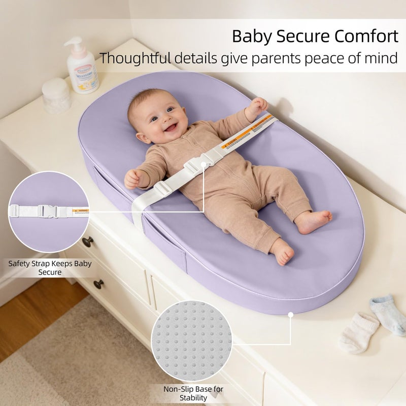 JVEOO Baby Changing Pad, Waterproof Vegan Leather Wipeable Diaper Changing Pad with Safety Strap Non-Slip Changing Mat for Dresser & Table - Image 4