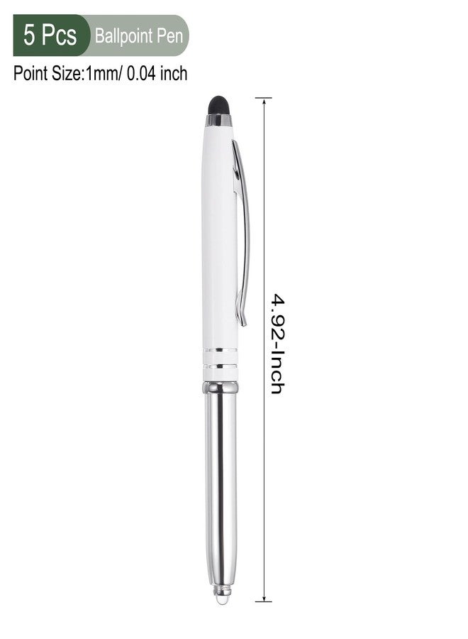 YOKIVE 5 Pcs Ballpoint Pen with Stylus Tip and LED Flashlight, 3 in 1 Black Ink Metal Shell Pen 1.0mm Pen Tip, Great for Touch Screen, Office, Home, Studio, Writing, Drawing(125mm, White) - Image 2