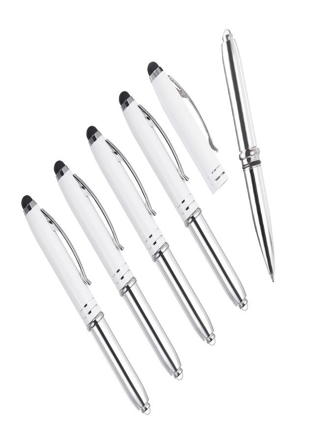 YOKIVE 5 Pcs Ballpoint Pen with Stylus Tip and LED Flashlight, 3 in 1 Black Ink Metal Shell Pen 1.0mm Pen Tip, Great for Touch Screen, Office, Home, Studio, Writing, Drawing(125mm, White) - Image 1