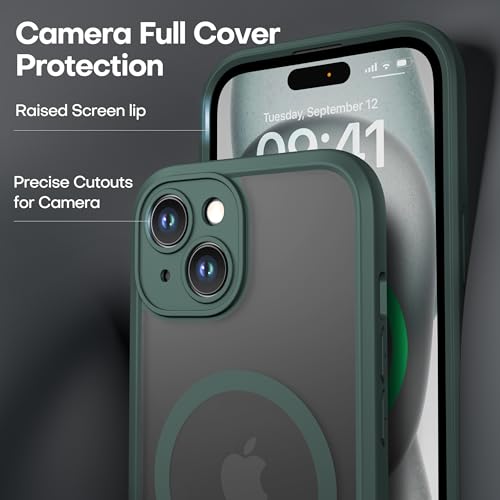 ImpactStrong Magnetic Guard Designed for iPhone 15 Case [Camera Protection] [Military Grade Drop Tested] [Compatible with MagSafe] Slim Translucent Matte Phone Case (6.1") - Dark Green - Image 3