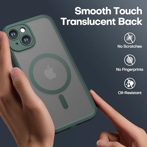 ImpactStrong Magnetic Guard Designed for iPhone 15 Case [Camera Protection] [Military Grade Drop Tested] [Compatible with MagSafe] Slim Translucent Matte Phone Case (6.1") - Dark Green - Image 5