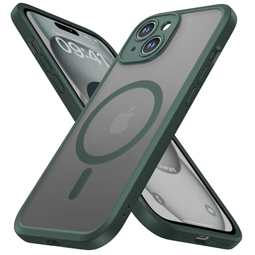 ImpactStrong Magnetic Guard Designed for iPhone 15 Case [Camera Protection] [Military Grade Drop Tested] [Compatible with MagSafe] Slim Translucent Matte Phone Case (6.1") - Dark Green - Image 1