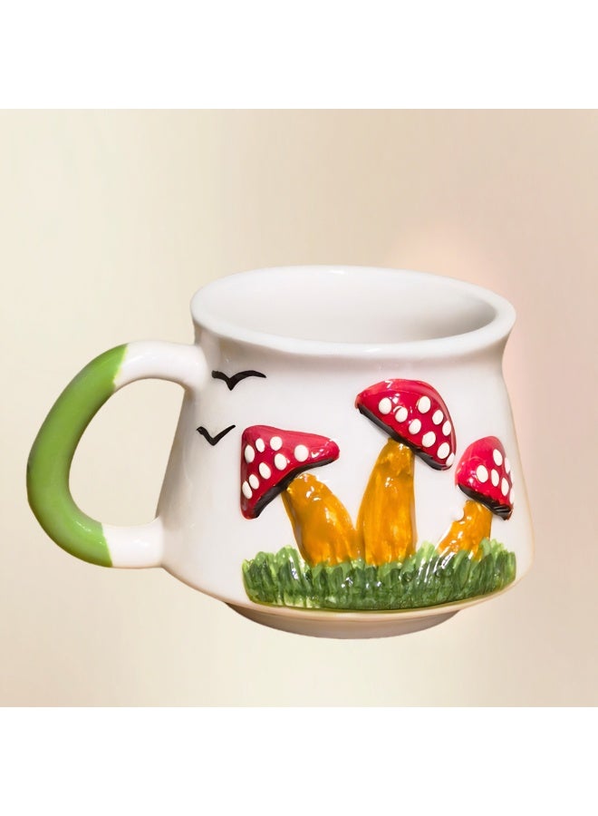 كوب قهوة وشاي سيراميك يدوي الصنع بتصميم فطر، صنع في تركيا