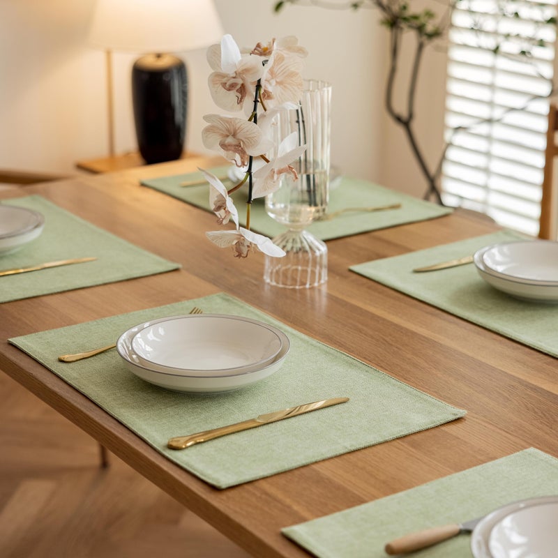 Demetex Green Placemat Set of 4 Washable Linen Textured Place Mats for Dinner Heat Resistant Sage Cloth Placemats Scratch Resistant Plate Mats for Dining Table Kitchen Spring, Green - Image 5