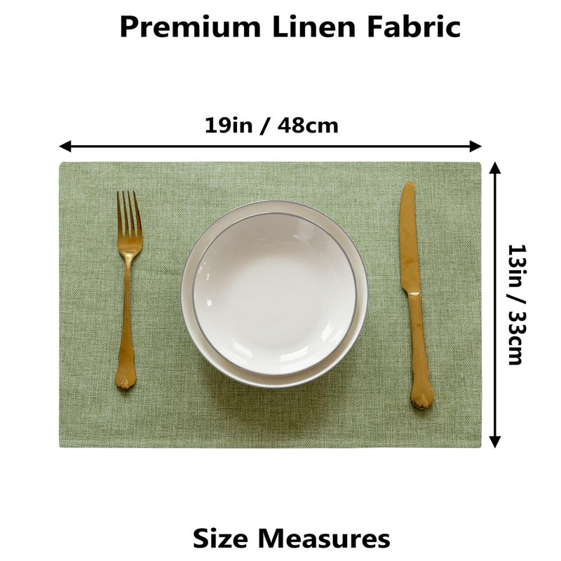 Demetex Green Placemat Set of 4 Washable Linen Textured Place Mats for Dinner Heat Resistant Sage Cloth Placemats Scratch Resistant Plate Mats for Dining Table Kitchen Spring, Green - Image 4