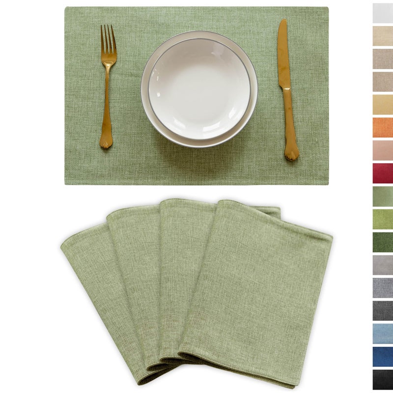 Demetex Green Placemat Set of 4 Washable Linen Textured Place Mats for Dinner Heat Resistant Sage Cloth Placemats Scratch Resistant Plate Mats for Dining Table Kitchen Spring, Green - Image 1