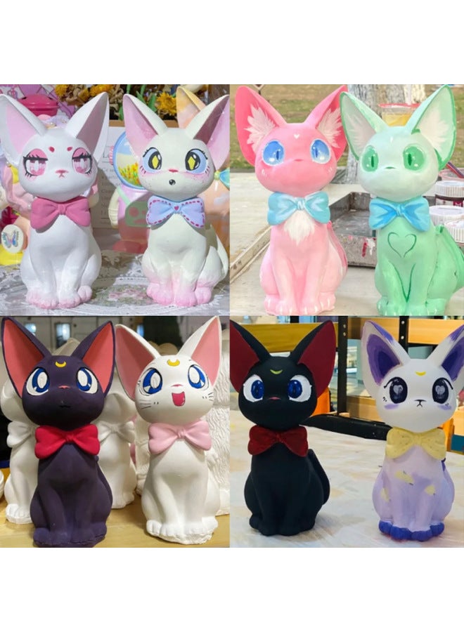 Jiji Cat Plaster Doll Coloring Diy Piggy Bank Little Red Book Net Red Sanliou Large White Embryo One-piece Delivery-Color:[real Gypsum] Backpack Beaver-free Coloring Set - Image 2