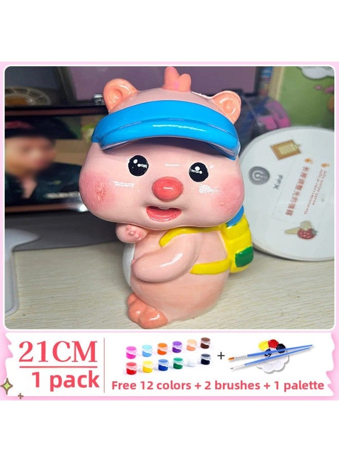 Jiji Cat Plaster Doll Coloring Diy Piggy Bank Little Red Book Net Red Sanliou Large White Embryo One-piece Delivery-Color:[real Gypsum] Backpack Beaver-free Coloring Set - Image 1