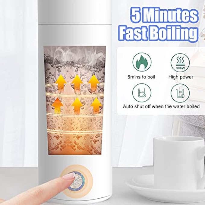 WOOLALA 230V Portable Electric Kettle  5 Minutes Fast Boiling 400Ml Hot Water Boiler Bottle Safe Stainless Steel Electric Heated Cup Travel Kettle For Making Tea Coffee Baby Milk And Fast Food - Image 4