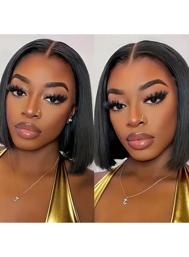 شعر مستعار بوب أسود أنيق بطول 12 بوصة للنساء مقاوم للحرارة صناعي للاستخدام اليومي - Image 5