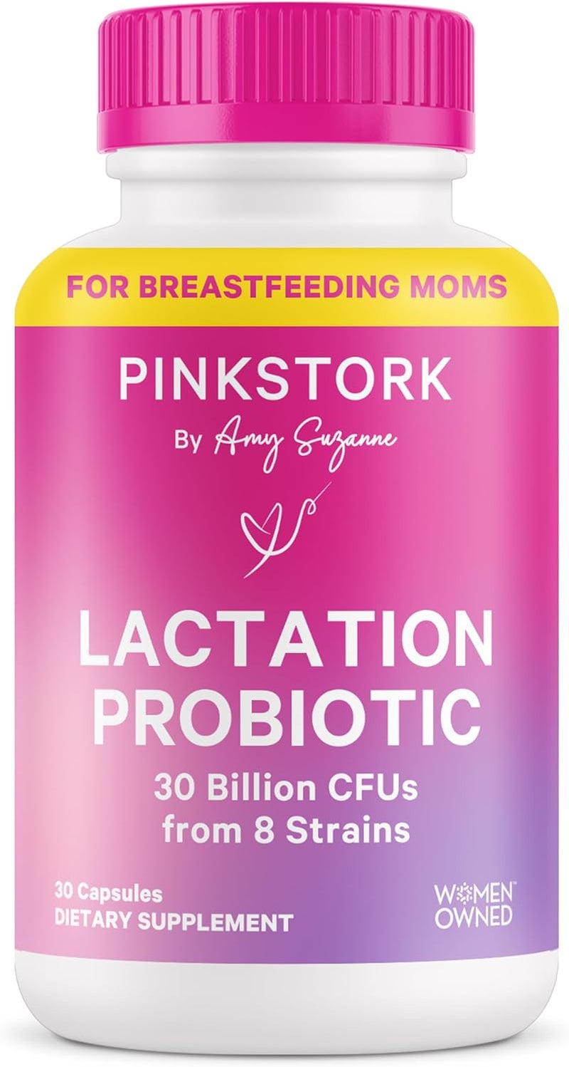 Pink Stork بروبيوتيك لكتاسيون من بينك ستورك 30 مليار CFUs متعددة السلالات للبروبيوتيك بعد الولادة للنساء المرضعات دعم حليب الثدي صحة الأمعاء أساسيات ما بعد الولادة 30 كبسولة - Image 1