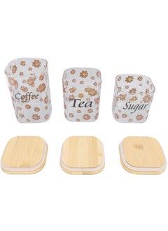 Spaceshoop Glass Kitchen Canister Set with Bamboo Lids, 3-Piece Coffee Tea Sugar Storage Containers, Floral Pattern (Round)  - Image 3