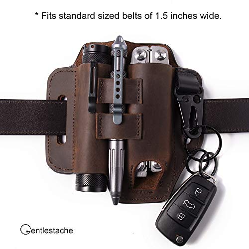 Gentlestache Multitool Belt Sheath, EDC Leather Belt Organizer, Flashlight Holder, Pen Holder and Keychain Clip, Practical EDC Pouch for Men Dark Brown - Image 3