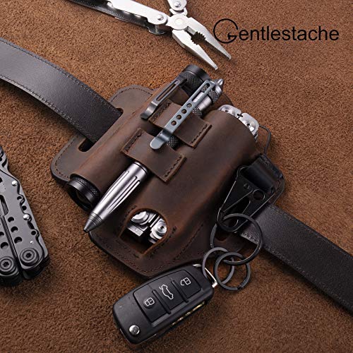 Gentlestache Multitool Belt Sheath, EDC Leather Belt Organizer, Flashlight Holder, Pen Holder and Keychain Clip, Practical EDC Pouch for Men Dark Brown - Image 4
