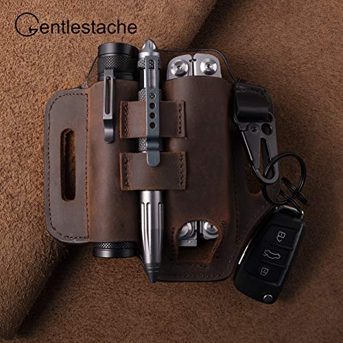 Gentlestache Multitool Belt Sheath, EDC Leather Belt Organizer, Flashlight Holder, Pen Holder and Keychain Clip, Practical EDC Pouch for Men Dark Brown - Image 2