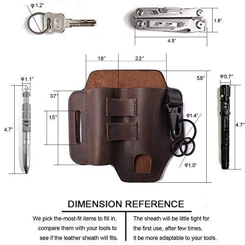 Gentlestache Multitool Belt Sheath, EDC Leather Belt Organizer, Flashlight Holder, Pen Holder and Keychain Clip, Practical EDC Pouch for Men Dark Brown - Image 5