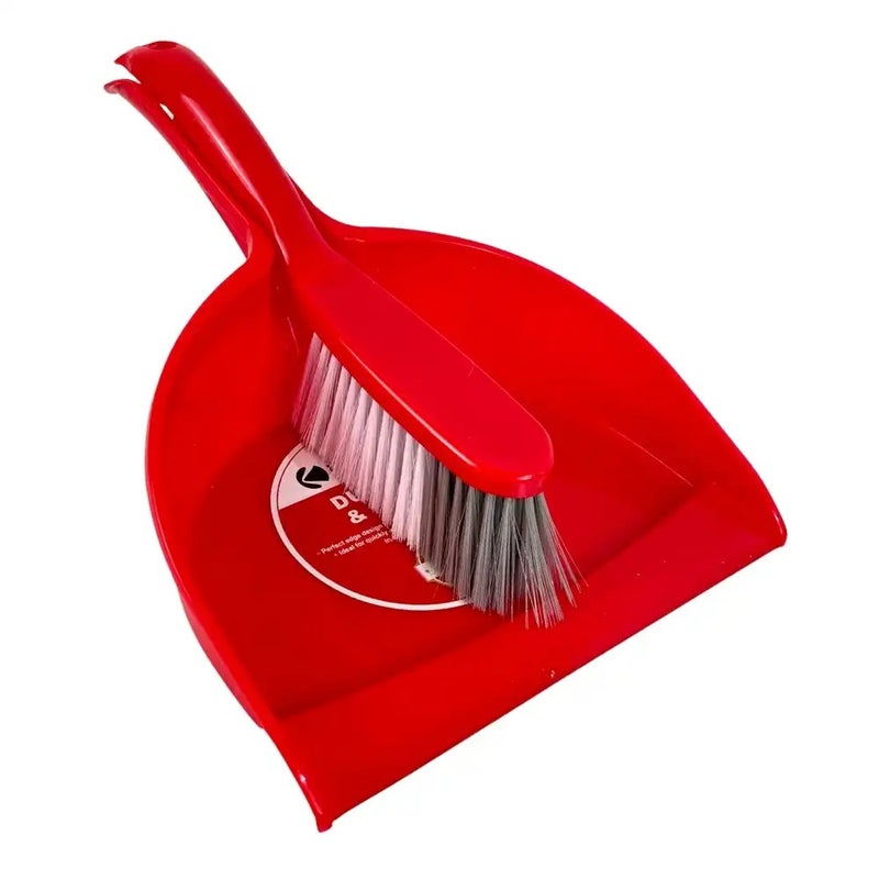 Kovar Table Dustpan And Sweeping Brush Set With Long Bristle- Red - Image 1