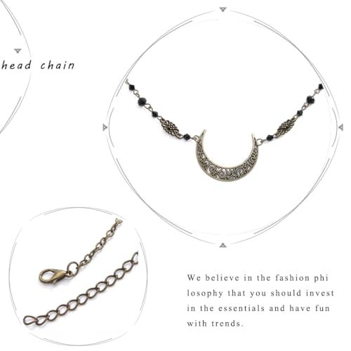 Urieo Boho Moon Head Chain Jewelry Vintage Gold Crescent Headpiece Witch Halloween Costume Hair Accessories for Women - Image 4
