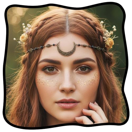 Urieo Boho Moon Head Chain Jewelry Vintage Gold Crescent Headpiece Witch Halloween Costume Hair Accessories for Women - Image 1
