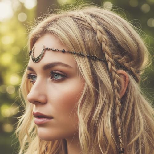 Urieo Boho Moon Head Chain Jewelry Vintage Gold Crescent Headpiece Witch Halloween Costume Hair Accessories for Women - Image 5
