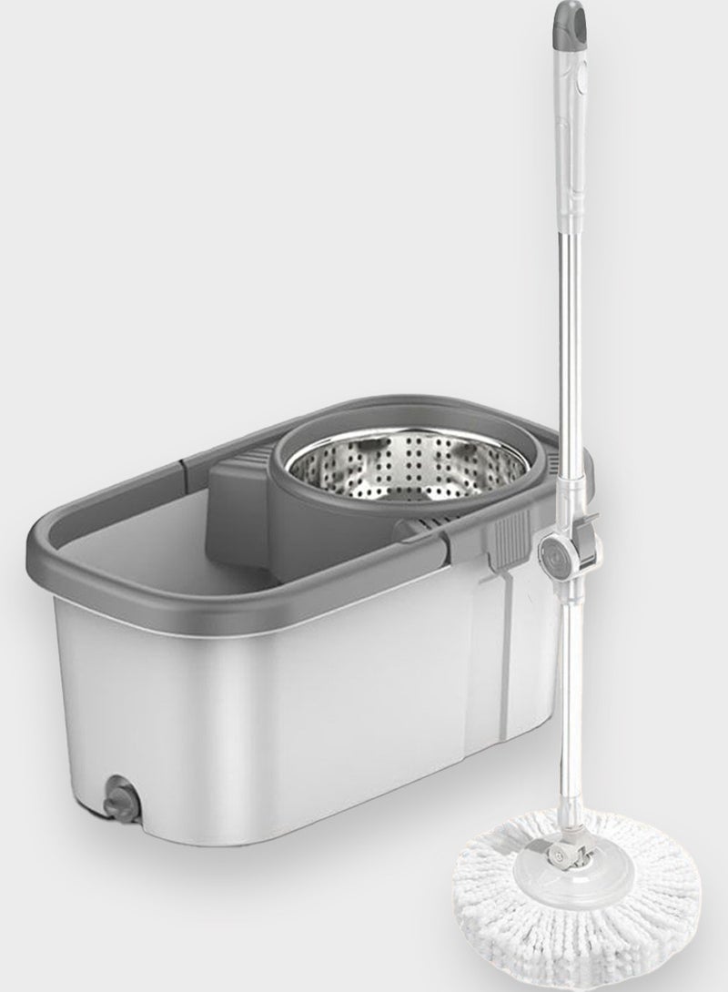 بيوتيفول طقم ممسحة دوارة 360 درجة مع دلو أبيض رمادي و4 قطع قماش إضافية - Image 1