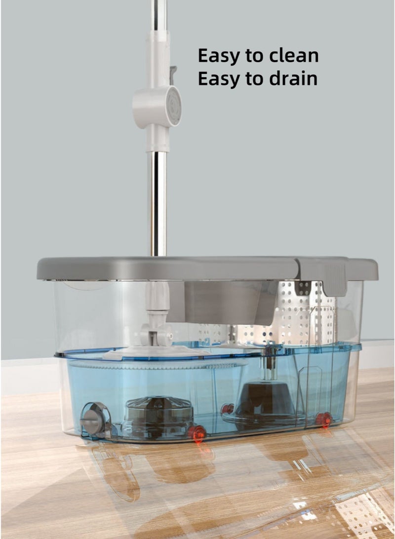بيوتيفول طقم ممسحة دوارة 360 درجة مع دلو أبيض رمادي و4 قطع قماش إضافية - Image 4