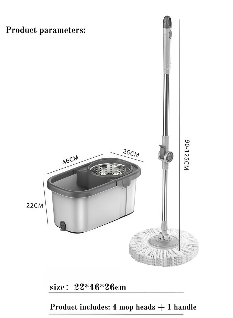 بيوتيفول طقم ممسحة دوارة 360 درجة مع دلو أبيض رمادي و4 قطع قماش إضافية - Image 2