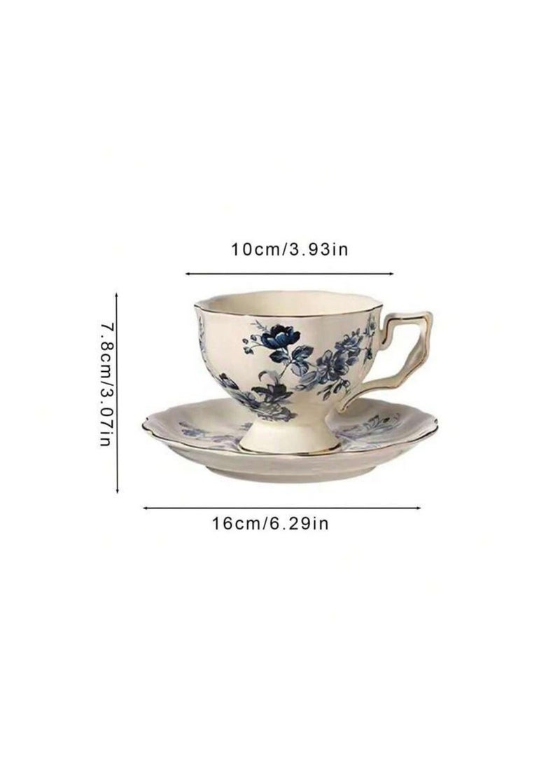 Ridge Navy Blue Floral Ceramic Coffee Cup and Saucer Set - Image 5