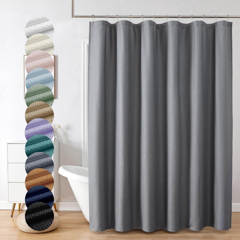 OVZME Berry Grey Waffle Shower Curtain, 3D Embossed Textured Grey Fabric Shower Curtain for Bathroom, Water Resistant Washable Hotel Spa Luxury Decorative Bath Curtains, 72x72 Inches - Image 1