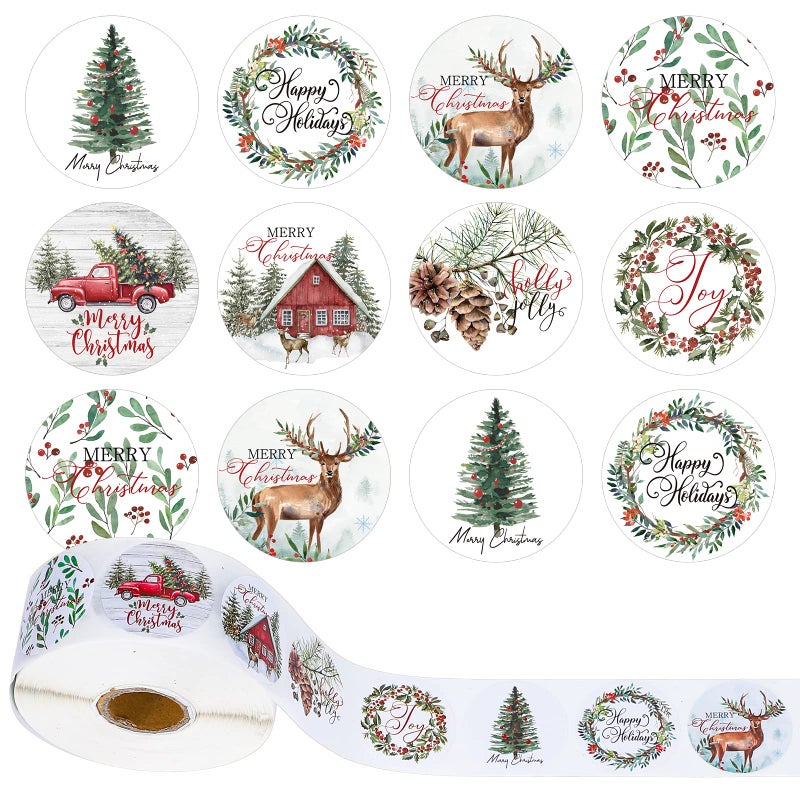Whaline Waline Assorted 15Inch Round Stickers in Roll  8 Rustic Christmas Designs for Wreaths Trees Cards  More