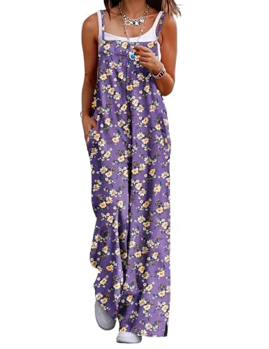 YESNO Women's Summer Casual Jumpsuits Wide Leg Overalls Floral Print Baggy Rompers with Pocket S PZZCR 08 - Image 1