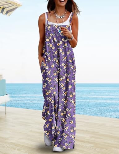 YESNO Women's Summer Casual Jumpsuits Wide Leg Overalls Floral Print Baggy Rompers with Pocket S PZZCR 08 - Image 2